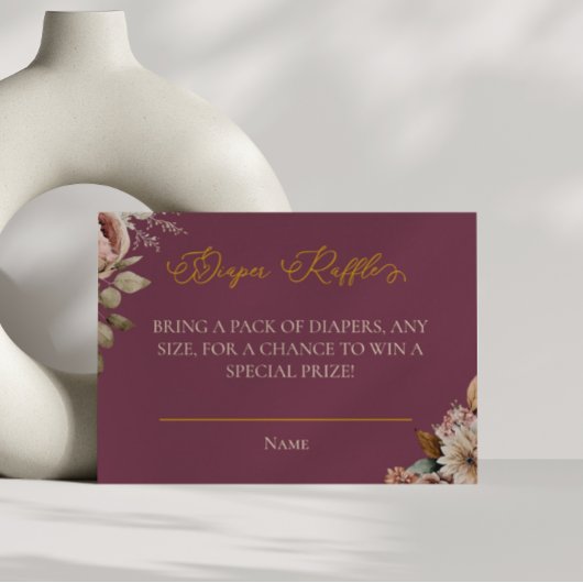 Elegante Burgundy Floral Fall Diaper Raffle Card Begleitkarte