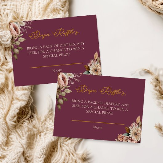 Elegante Burgundy Floral Fall Diaper Raffle Card Begleitkarte