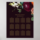 Elegante Burgundy Floral Gold Typografie Sitzplätz Poster (Vorne)