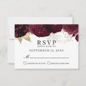 Elegante Burgundy Floral Gold UAWG Response Card RSVP Karte (Vorderseite)