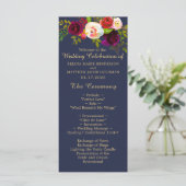 Elegante Burgundy Floral Navy Blue Gold Hochzeit Programm (Stehend Vorderseite)