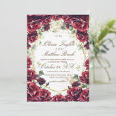 Elegante Burgundy Floral Rose Gold Wedding Einladung (Stehend Vorderseite)