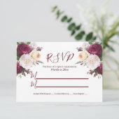 Elegante Burgundy Floral UAWG Response Card RSVP Karte (Stehend Vorderseite)
