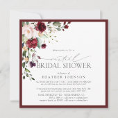 Elegante Burgundy Floral Watercolor Virtual Dusche Einladung (Vorderseite)