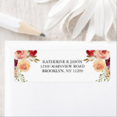 Elegante Burgundy Floral Wedding Rücksendeadresse (Insitu)