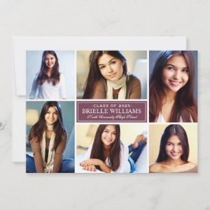 Elegante Burgundy Foto Collage Graduation Party Einladung