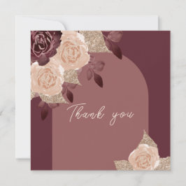 Elegante Burgundy Glittery Wasserfarben Rose Hochz Dankeskarte