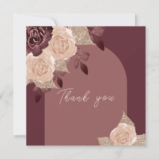 Elegante Burgundy Glittery Wasserfarben Rose Hochz Dankeskarte (Vorderseite)