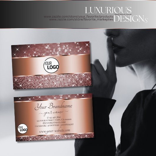 Elegante Burgundy Glitzer Stars hinzufügen Logo Ro Visitenkarte