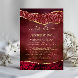 Elegante Burgundy & Gold Agate Hochzeitsdetails Begleitkarte