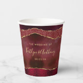 Elegante Burgundy & Gold Agate Wedding Pappbecher (Vorderseite)