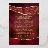 Elegante Burgundy & Gold Agate Wedding Real Folieneinladung (Vorderseite)