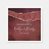 Elegante Burgundy & Gold Agate Wedding Serviette (Vorderseite)