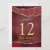 Elegante Burgundy & Gold Agate Wedding Table Card Einladung (Rückseite)