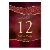 Elegante Burgundy & Gold Agate Wedding Tischnummer (Rückseite)
