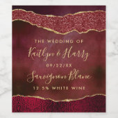Elegante Burgundy & Gold Agate Wedding Weinetikett (Einzelnes Label)
