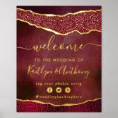 Elegante Burgundy & Gold Agate Wedding Willkommen Foliendrucke (Vorderseite)