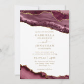 Elegante Burgundy Gold Agate White Wedding Einladung (Vorderseite)