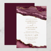 Elegante Burgundy Gold Agate White Wedding Einladung (Vorne/Hinten)
