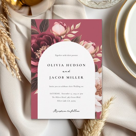 Elegante Burgundy Gold Arch Wedding Einladung