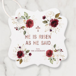 Elegante Burgundy Gold Blume Er ist zu Ostern Rise Geschenkanhänger