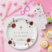 Elegante Burgundy Gold Blume Er ist zu Ostern Rise Pappteller (Party)