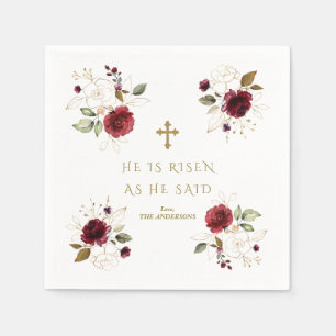 Elegante Burgundy Gold Blume Er ist zu Ostern Rise Serviette