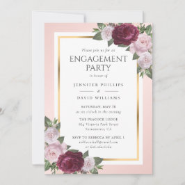 Elegante Burgundy Gold Blush Engagement Party Einladung