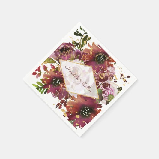 Elegante Burgundy Gold Blush Pink Blues Hochzeit Serviette (Ecke)