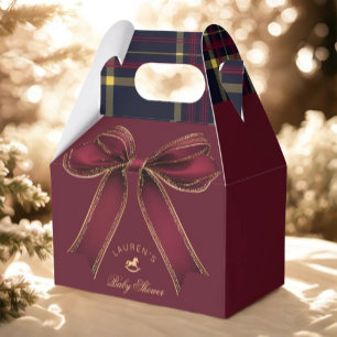 Elegante Burgundy Gold Bow Luxury Baby Shower Geschenkschachtel