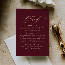 Elegante Burgundy Gold Calligraphy Wedding Details RSVP Karte