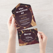 Elegante Burgundy Gold Celestial Wedding All In One Einladung (Abreißen)