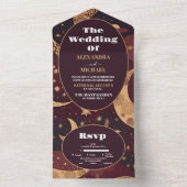 Elegante Burgundy Gold Celestial Wedding All In One Einladung (Innen Boden)