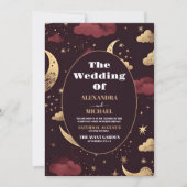 Elegante Burgundy Gold Celestial Wedding Einladung (Vorderseite)