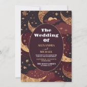 Elegante Burgundy Gold Celestial Wedding Einladung (Vorderseite)