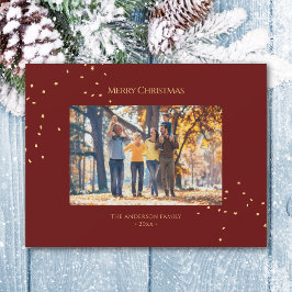 Elegante Burgundy Gold Confetti Holiday Foto Card Magnetkarte