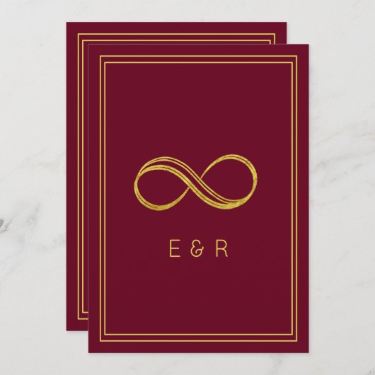 Elegante Burgundy Gold Eternity Wedding Einladung (Vorne/Hinten)