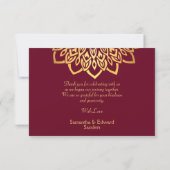 Elegante Burgundy Gold Flat Wedding Dankeskarte (Rückseite)