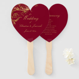 Elegante Burgundy Gold Floral Damask Script Weddin Fächer