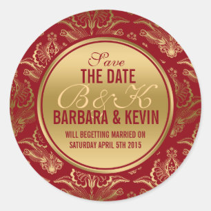 Elegante Burgundy & Gold Floral Lace Damasks Runder Aufkleber