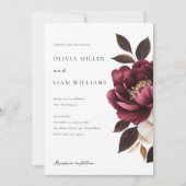 Elegante Burgundy Gold Floral Wedding Einladung (Vorderseite)