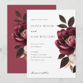 Elegante Burgundy Gold Floral Wedding Einladung