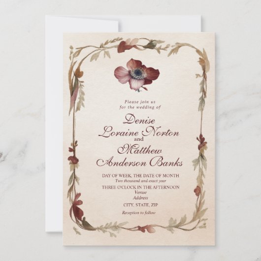 Elegante Burgundy Gold Floral Wedding Einladung (Vorderseite)