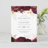 Elegante Burgundy Gold Floral Wedding Einladung (Stehend Vorderseite)