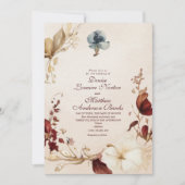 Elegante Burgundy Gold Floral Wedding Einladung (Vorderseite)