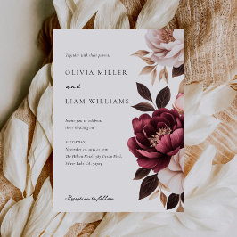 Elegante Burgundy Gold Floral Wedding Einladung