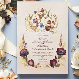 Elegante Burgundy Gold Floral Wedding Einladung