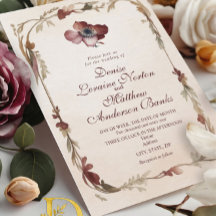 Elegante Burgundy Gold Floral Wedding Einladung