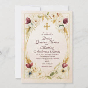 Elegante Burgundy Gold Floral Wedding Einladung