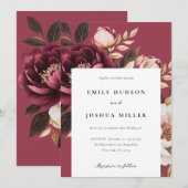 Elegante Burgundy Gold Floral Wedding Einladung (Vorne/Hinten)
